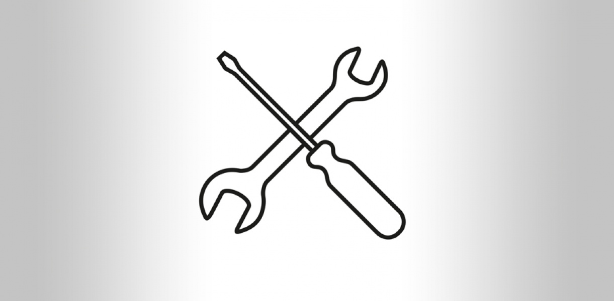 Icon von gekreuztem Schraubendreher und Schraubenschlüssel als Symbol für die Online Terminvereinbarung